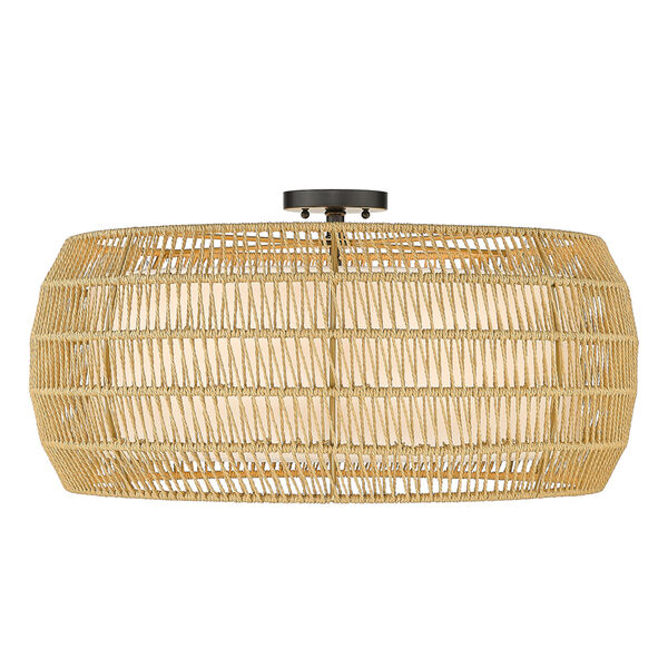 Everly Six-Light Semi Flush with Natural Rattan Shade, image 2